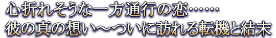 心折れそうな一方通行の恋……彼の真の想い〜ついに訪れる転機と結末
